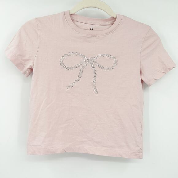 H&M Kids‎ Girls Coquette Bow Embellished Cotton Short Sleeve T-Shirt Size 6X/7 - Picture 2 of 6